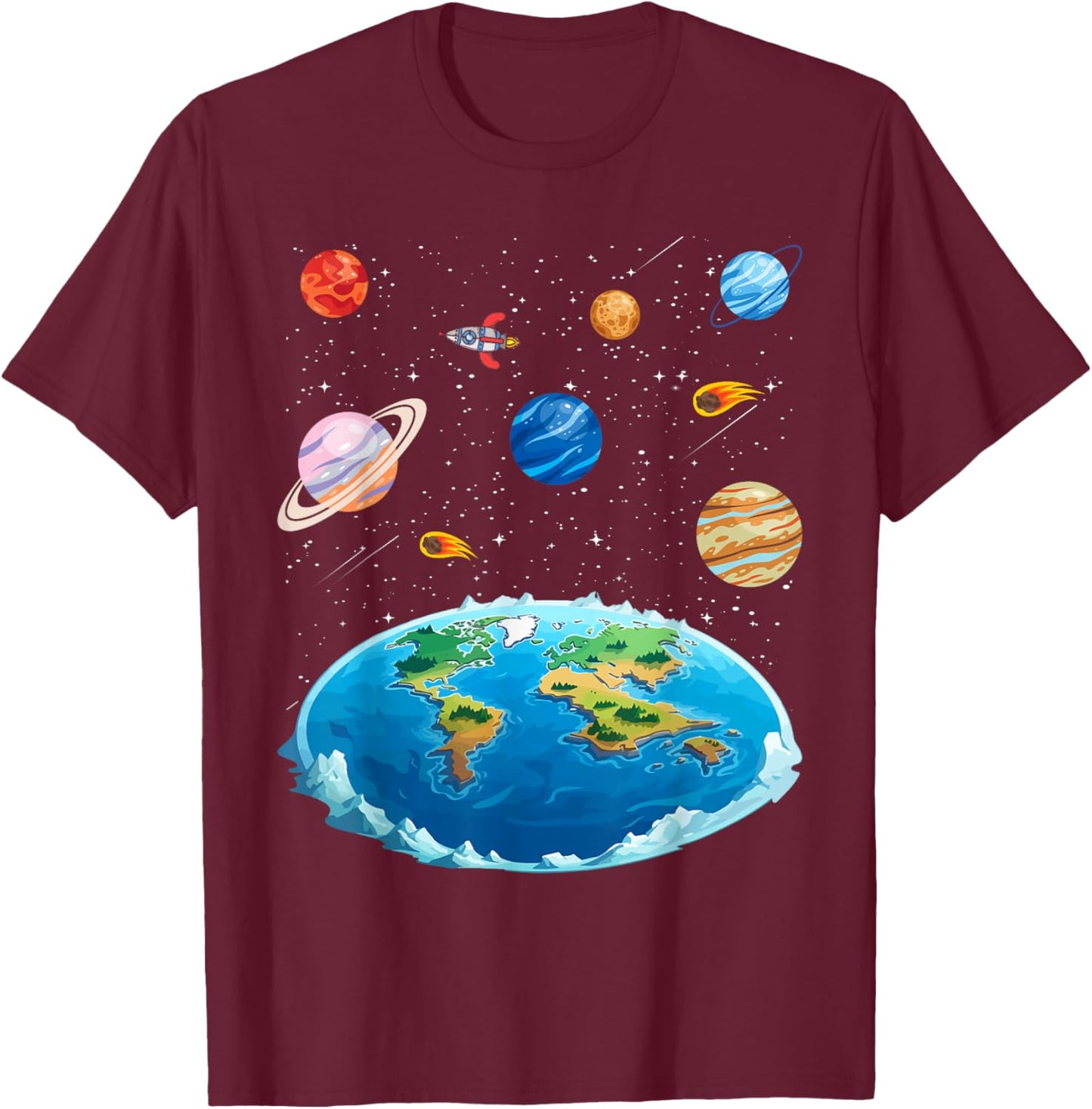 Flat Earth Map Model Globe Conspiracy Believer T-Shirt - T-Shirt | Maroon
