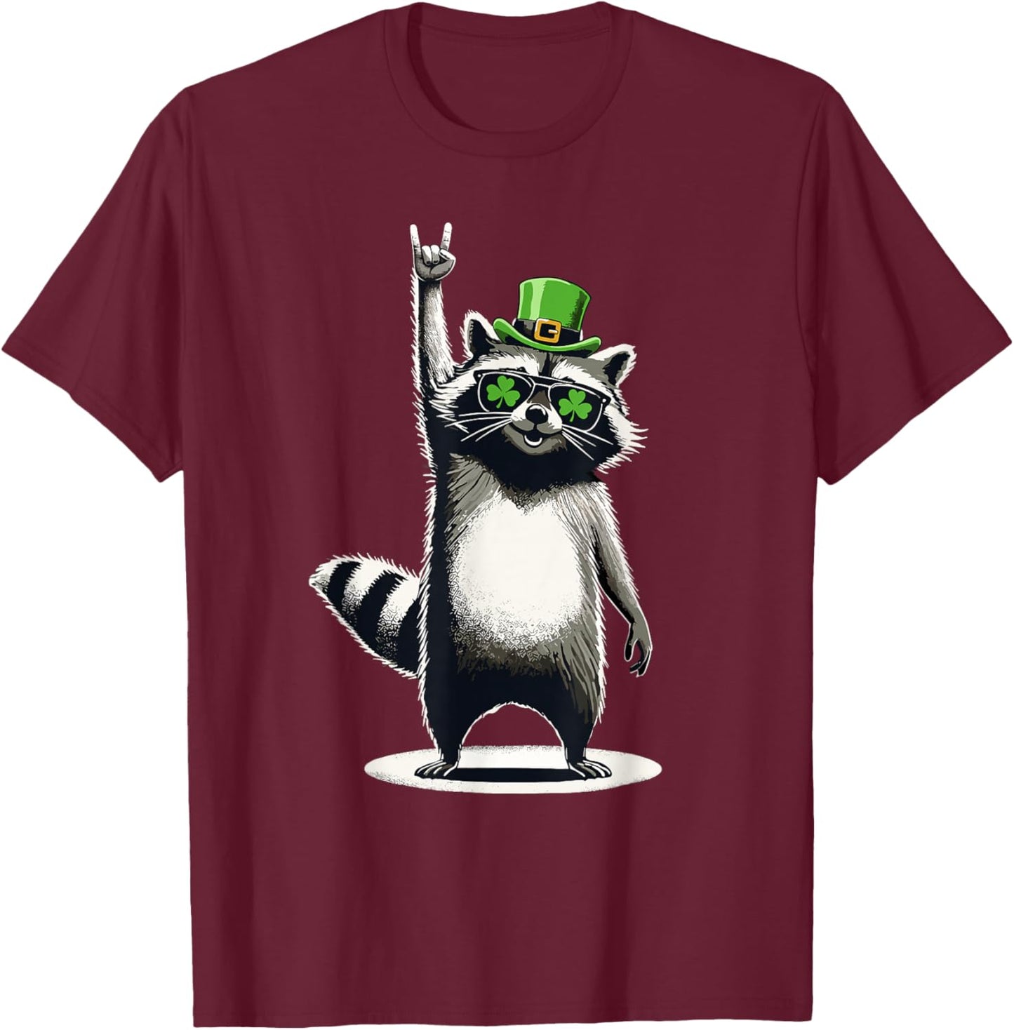 Raccoon St. Patty's Shamrock Funny St. Patrick's Day T-Shirt - T-Shirt | Maroon