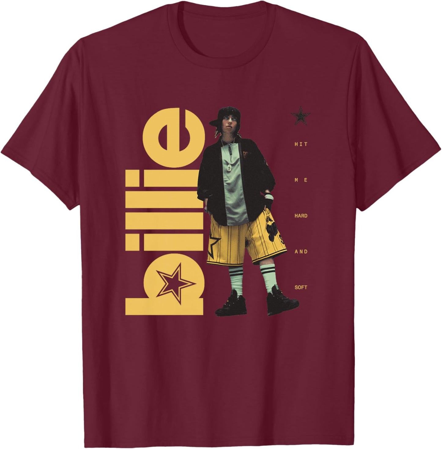 Offizielles Billie Eilish Hit Me Hard and Soft Stehfoto Premium T-Shirt - T-Shirt | Maroon