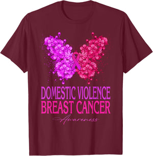 Domestic Violence And Breast Cancer Awareness Month T-Shirt - T-Shirt | Maroon