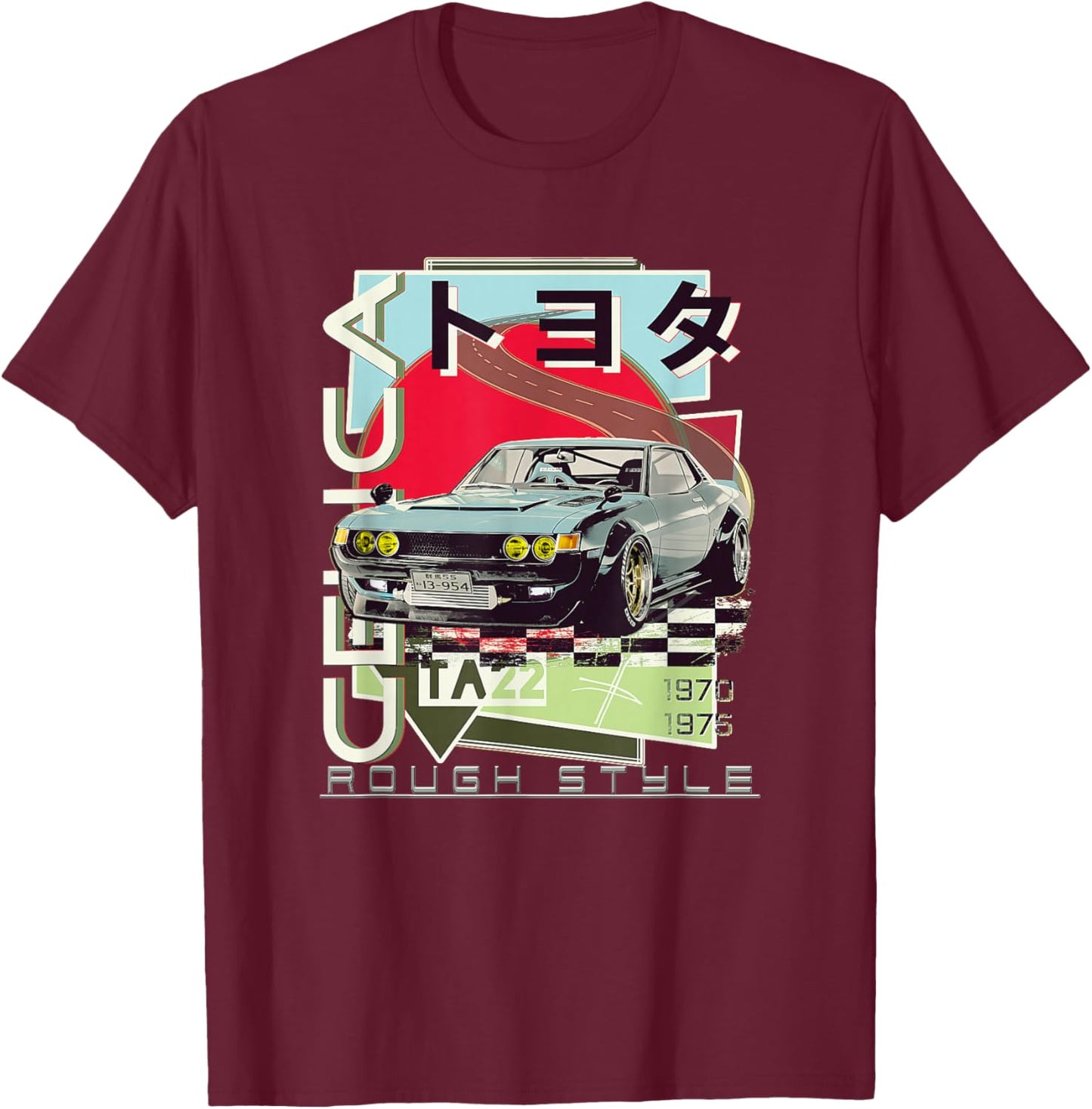 Celica TA22 JDM Rough Style Wide Body T-Shirt - T-Shirt | Maroon