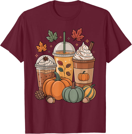 Pumpkin Spice Season Autumn Coffee Aesthetic T-Shirt - T-Shirt | Maroon