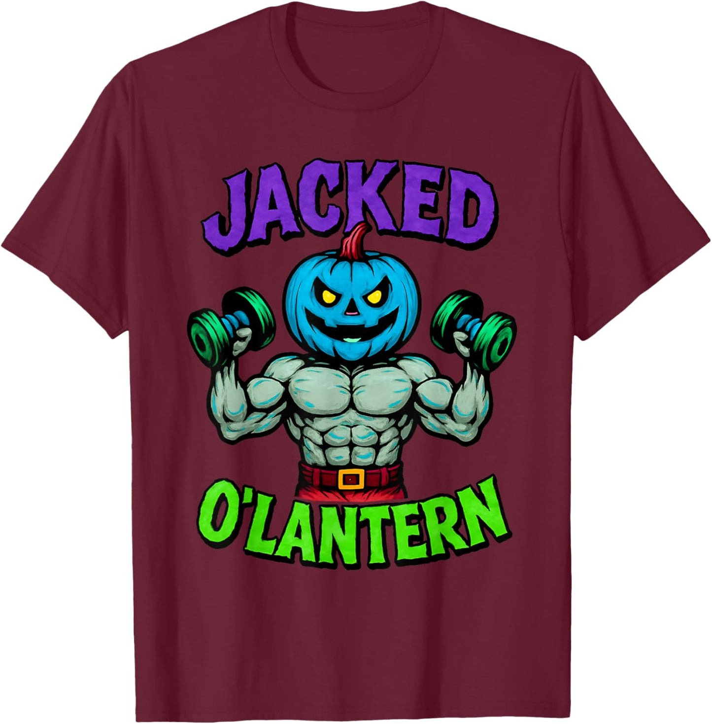 Funny Jacked Halloween Pumpkin Workout Motivation T-Shirt - T-Shirt | Maroon
