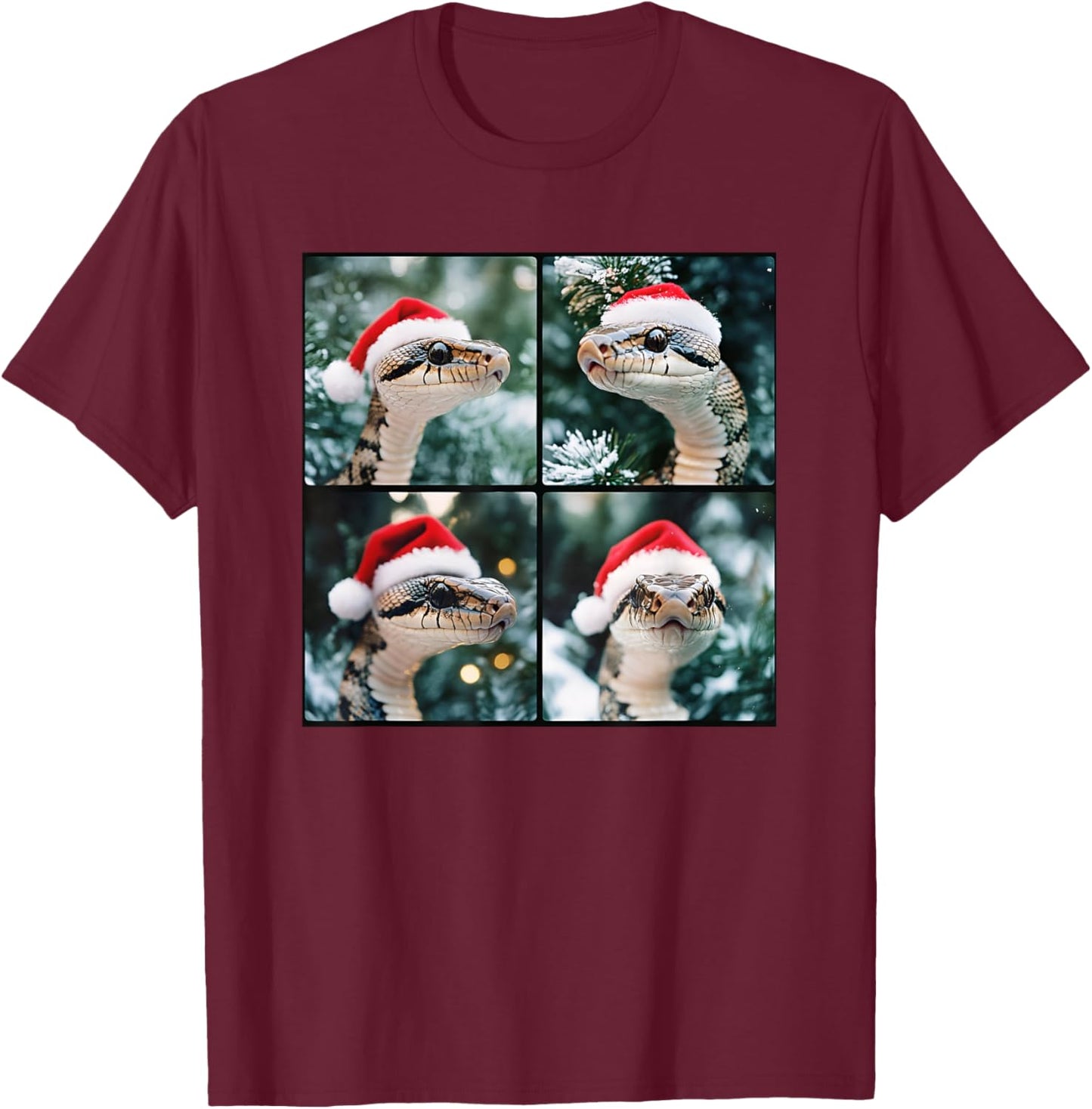 Snake Santa Hat Funny Christmas Snake T-Shirt - T-Shirt | Maroon