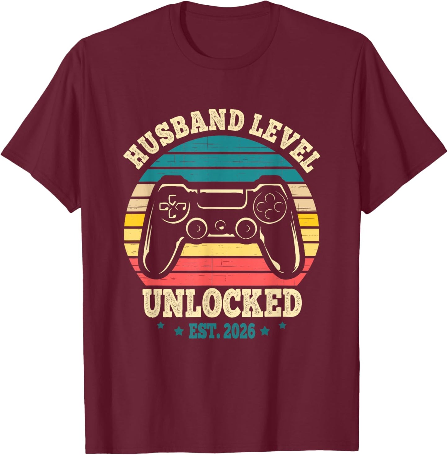 Leveling Up to Husband 2026 Leveled Up Junggesellenabschied Bräutigam T-Shirt - T-Shirt | Maroon