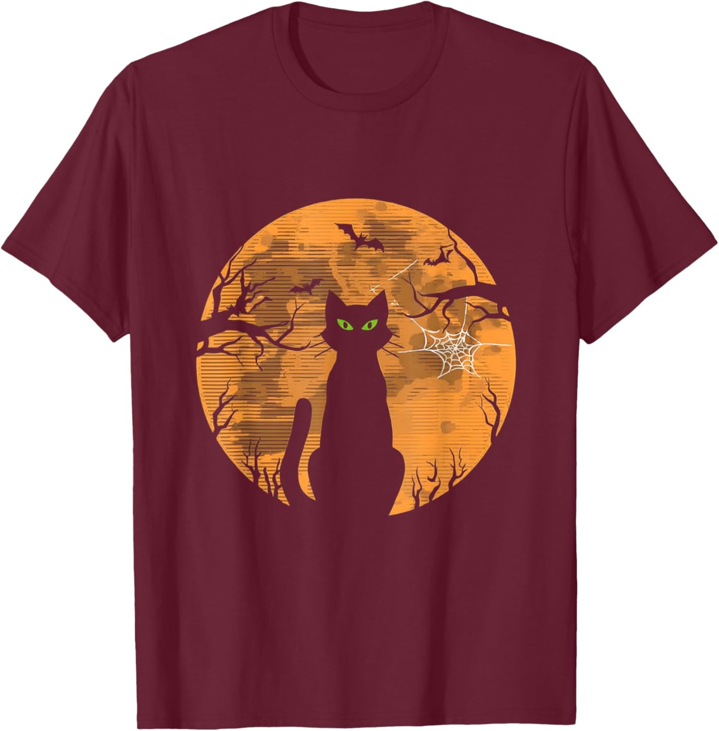 Vintage Halloween Cat Retro Moon T-Shirt - T-Shirt | Maroon