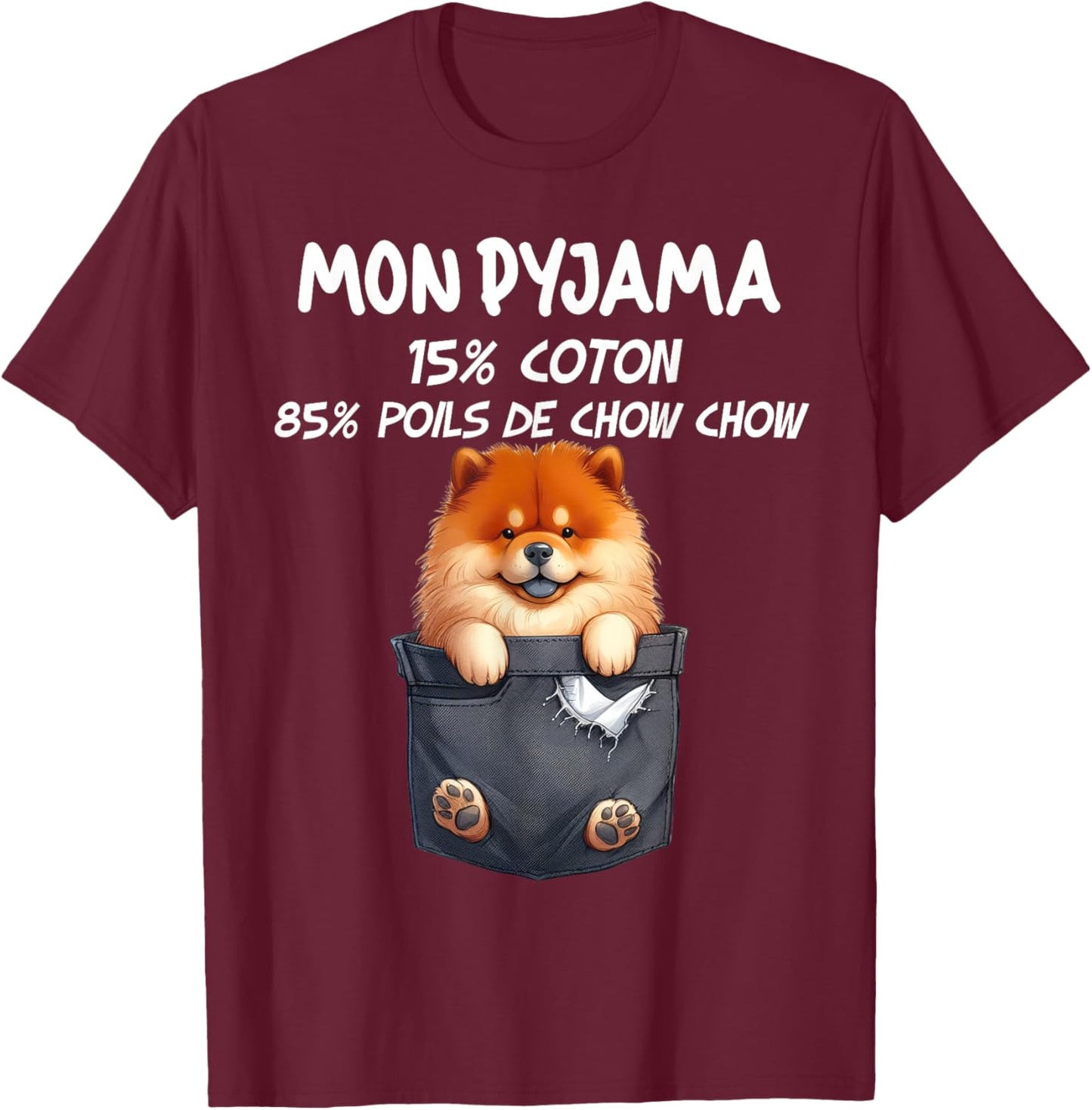 Chow Chow Dog Pocket Jeans Humour Men's Women's T-Shirt - T-Shirt | Maroon