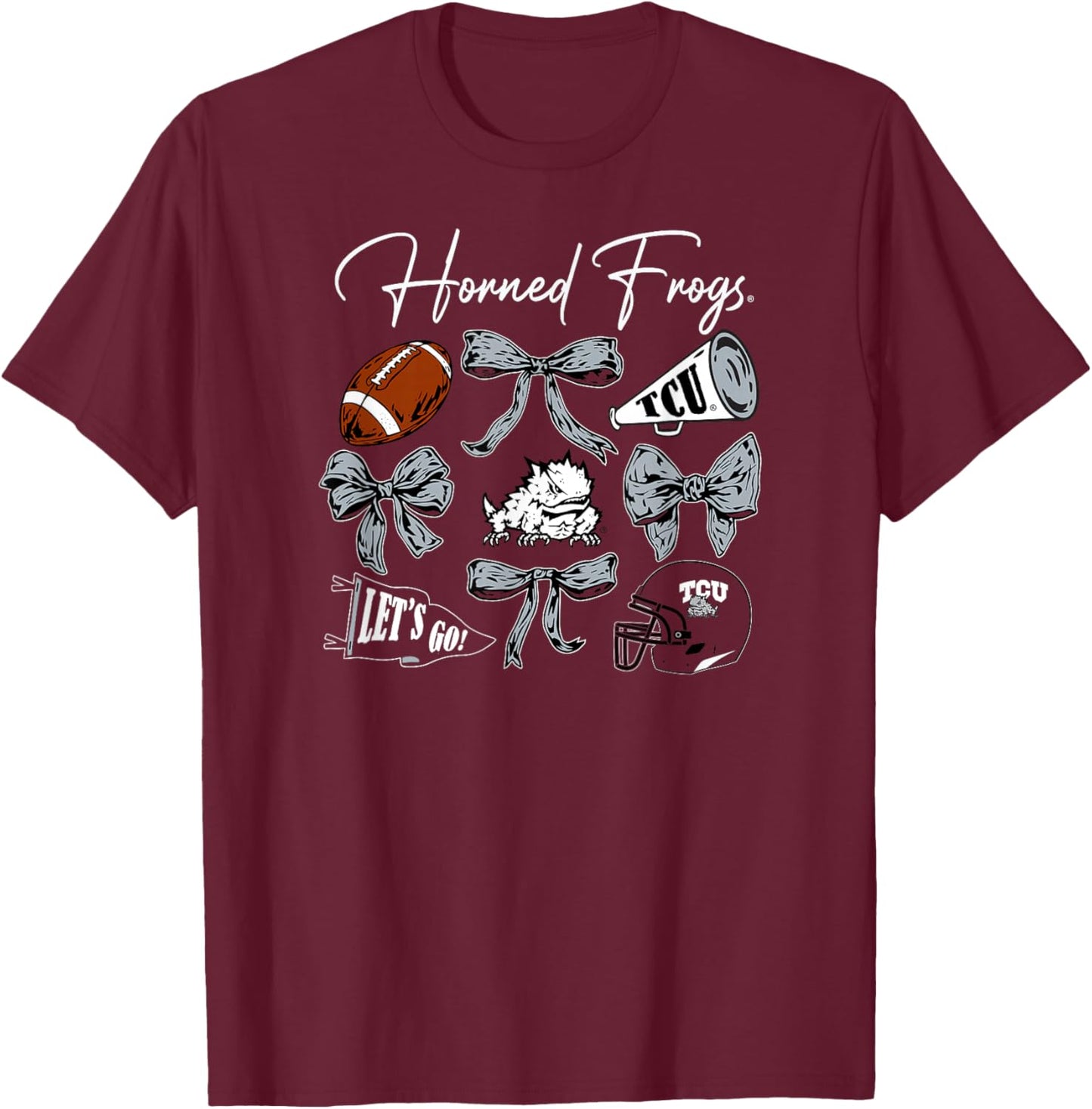 TCU Horned Frogs Football Bows Purple Officially Licensed T-Shirt - T-Shirt | Maroon
