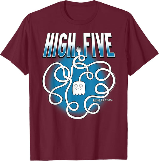 Regular Show High Five Ghost Long Arm Funny Cartoon T-Shirt - T-Shirt | Maroon