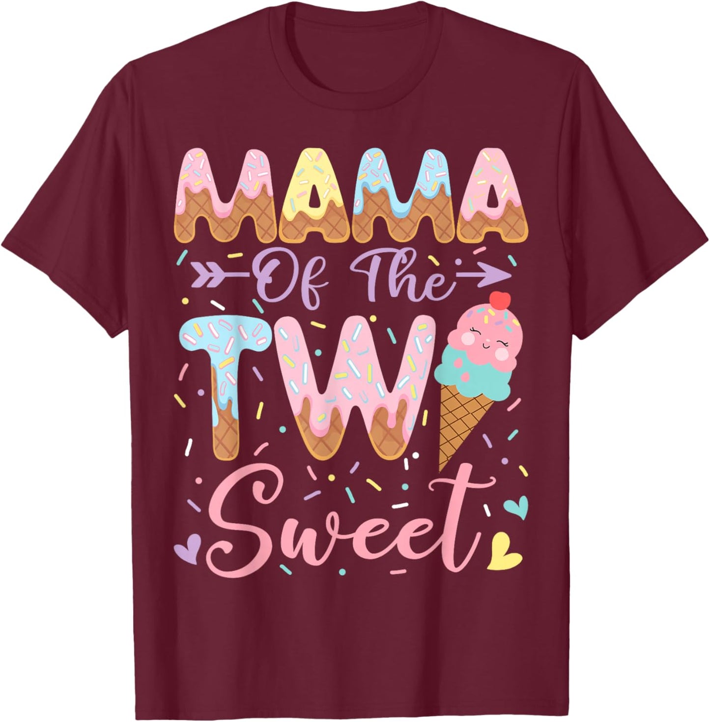 Mama of The Two Sweet 2nd Birthday Girl Ice Cream T-Shirt - T-Shirt | Maroon