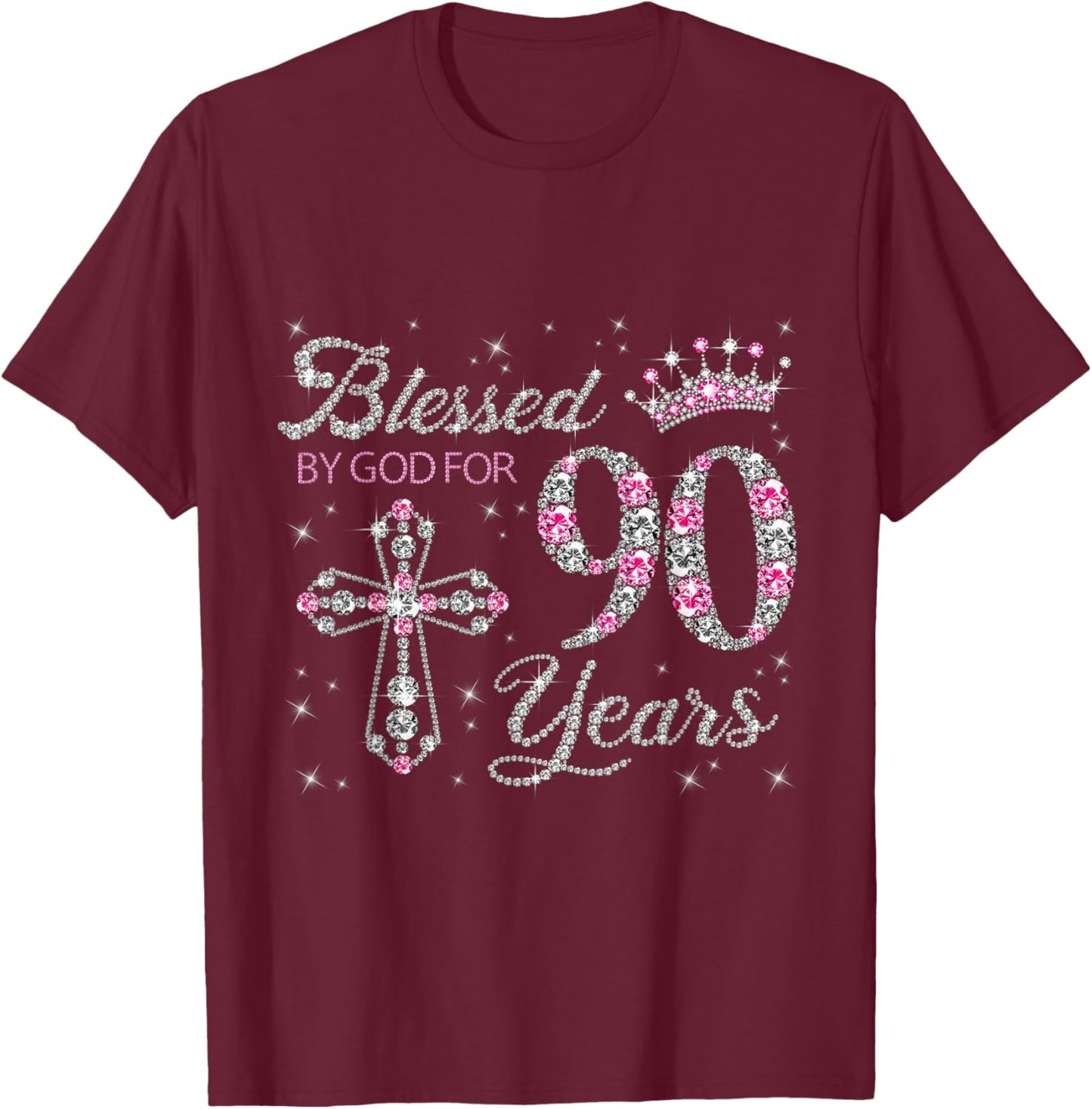 Blessed by God For 90 Years Old 90th Birthday Gift T-Shirt - T-Shirt | Maroon