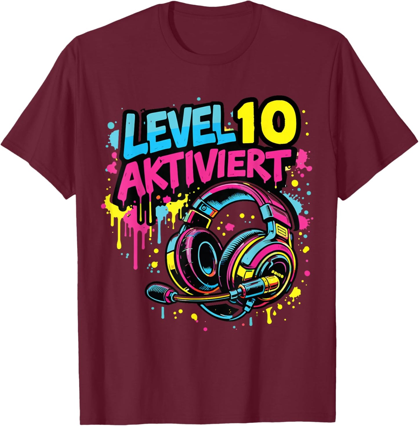 10. Geburtstag Jungen Video Gamer Level 10 Aktiviert Kids T-Shirt - T-Shirt | Maroon