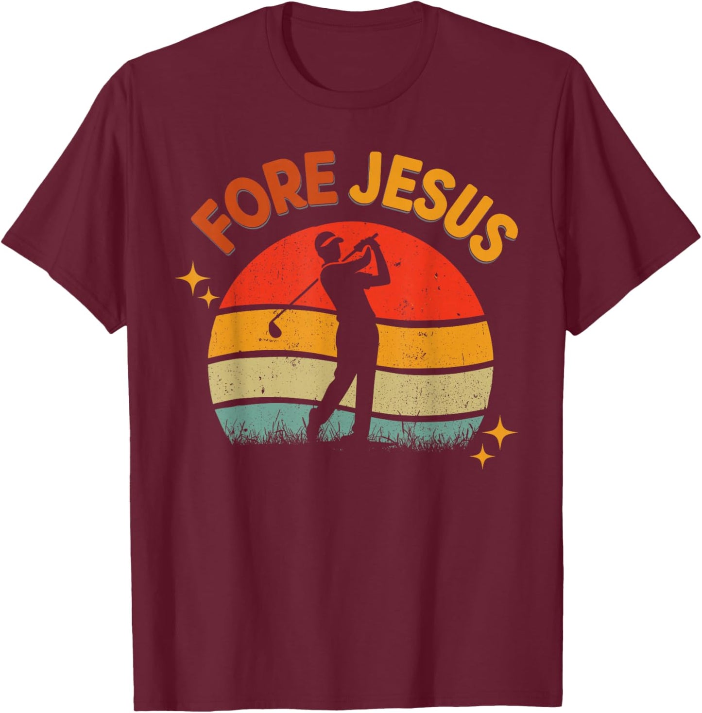 FORE Jesus Christian Golf Retro 70s Religious Golfing Men's T-Shirt - T-Shirt | Maroon