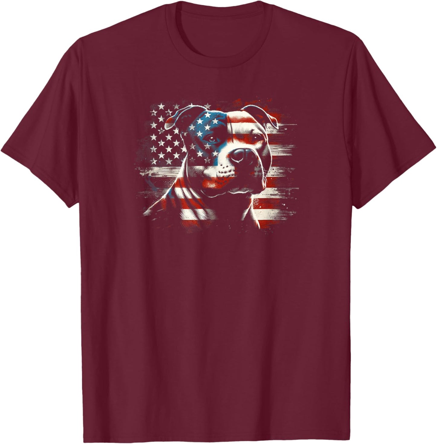 4th Of July American Flag Patriotic Pitbull Terrier T-Shirt - T-Shirt | Maroon