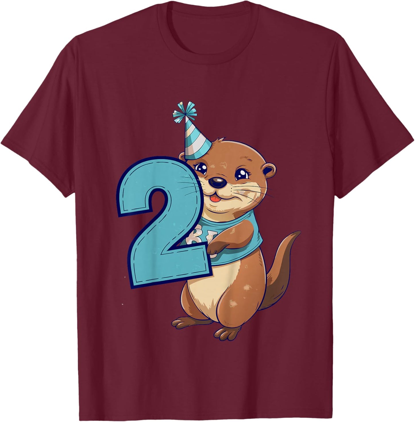 Kids 2nd Birthday Otter Kids T-Shirt - T-Shirt | Maroon