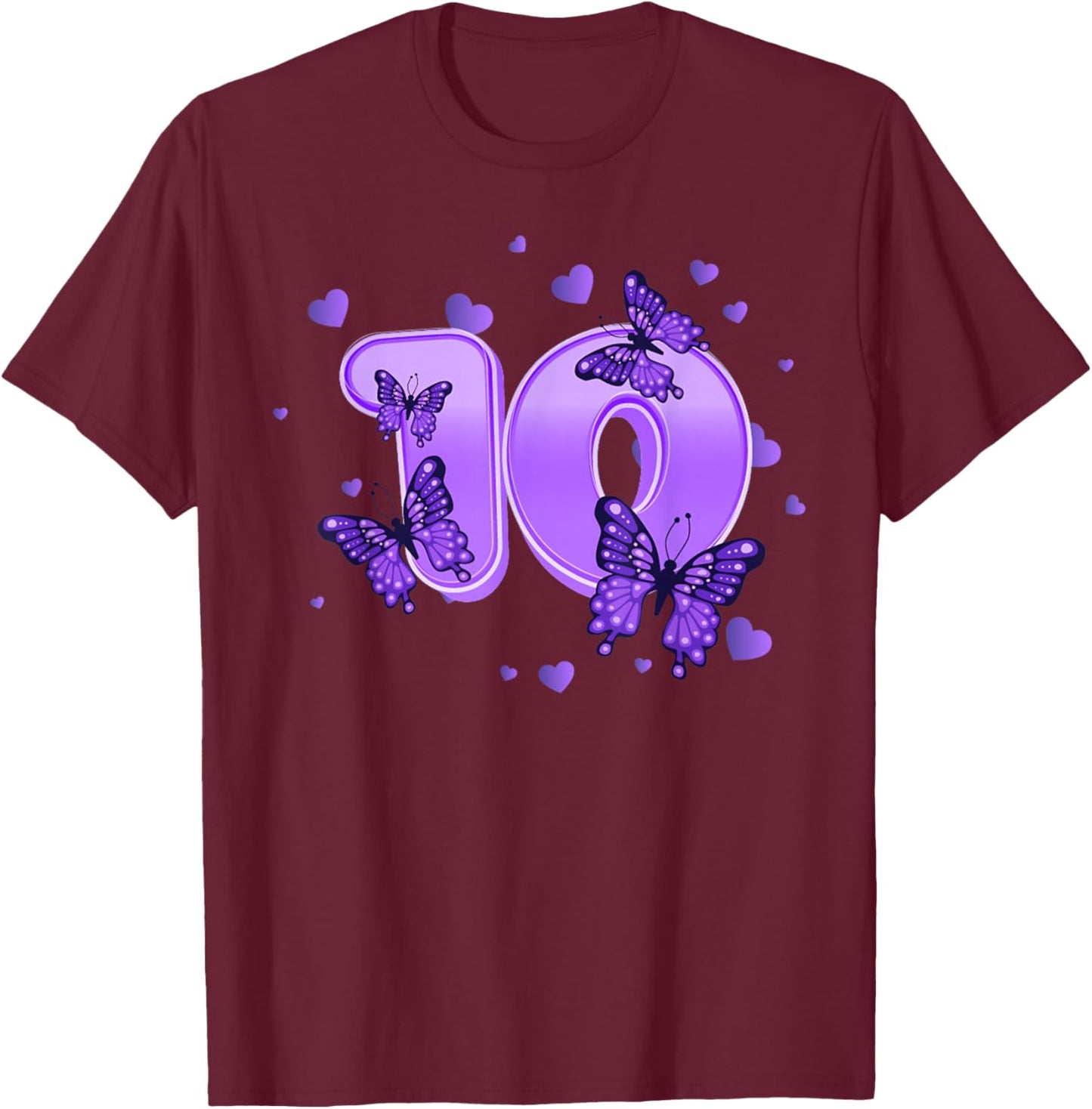 10th Birthday Cute Butterfly for 10 years old Girl Women T-Shirt - T-Shirt | Maroon