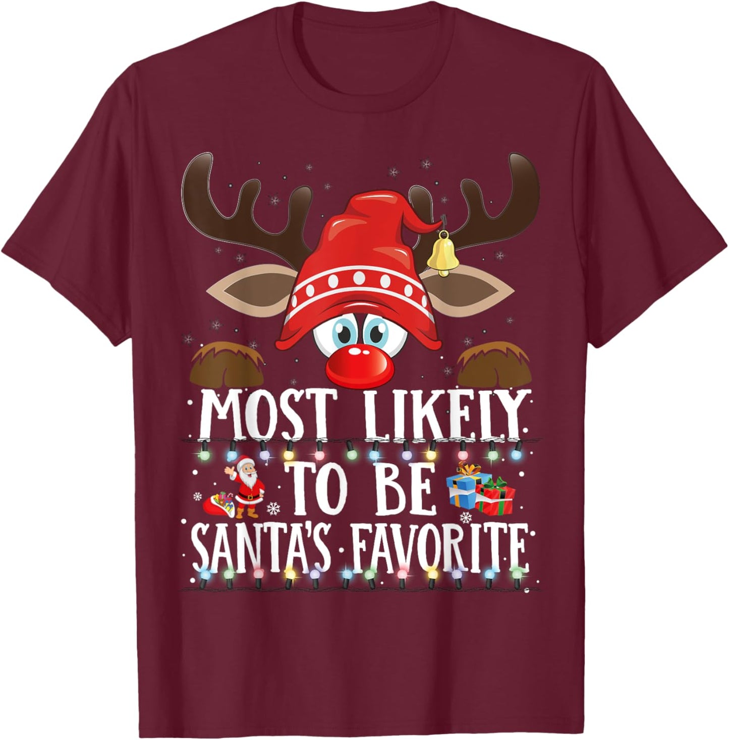 Christmas Matching Most Likely To Be Santa’s Favorite PJS T-Shirt - T-Shirt | Maroon