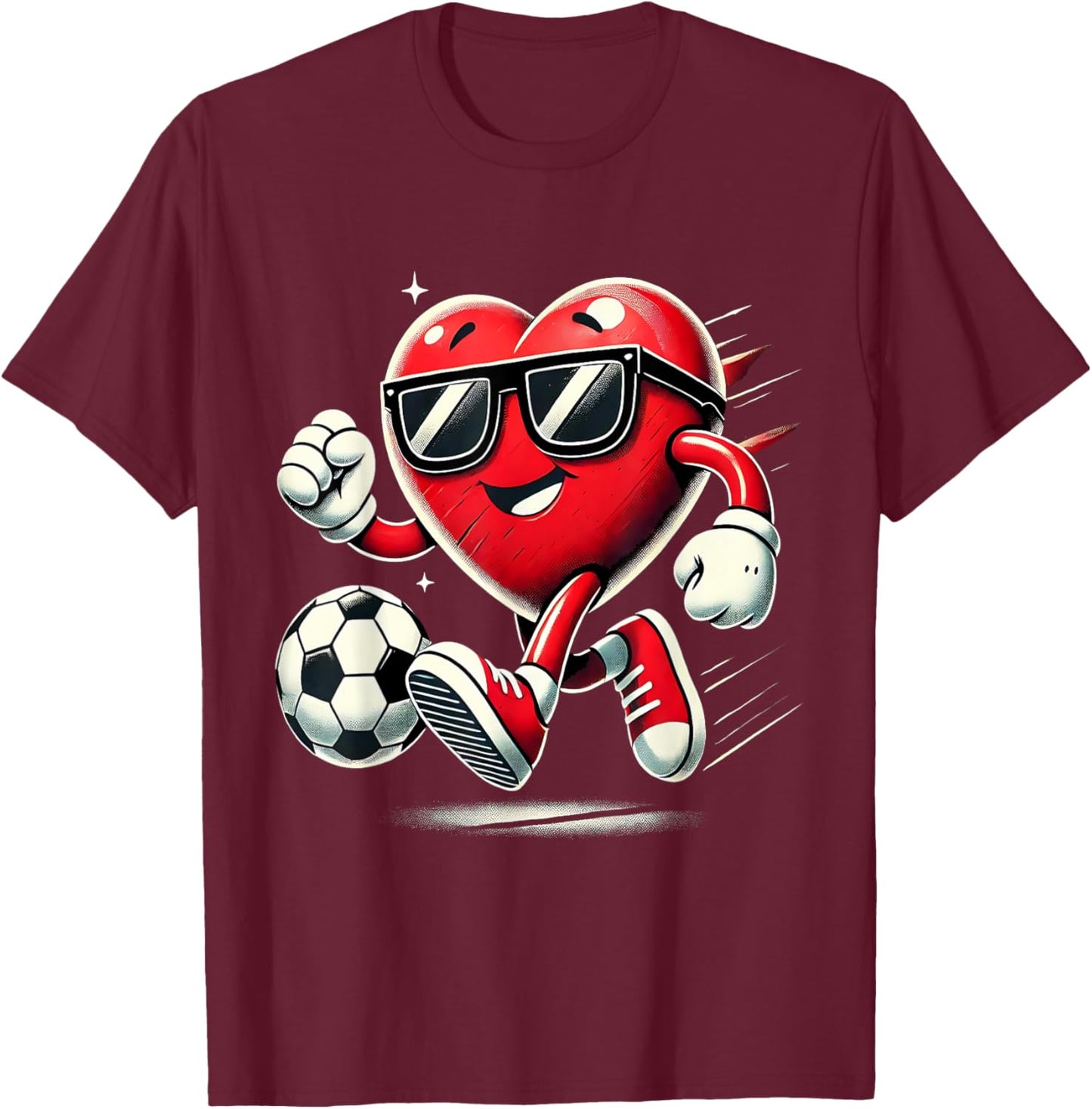 Funny Heart Playing Soccer Valentines Day Boys Kids T-Shirt - T-Shirt | Maroon