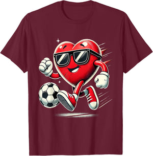 Funny Heart Playing Soccer Valentines Day Boys Kids T-Shirt - T-Shirt | Maroon