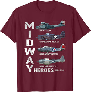 The Battle of Midway Plane Spotting American WW2 Aircraft T-Shirt - T-Shirt | Maroon