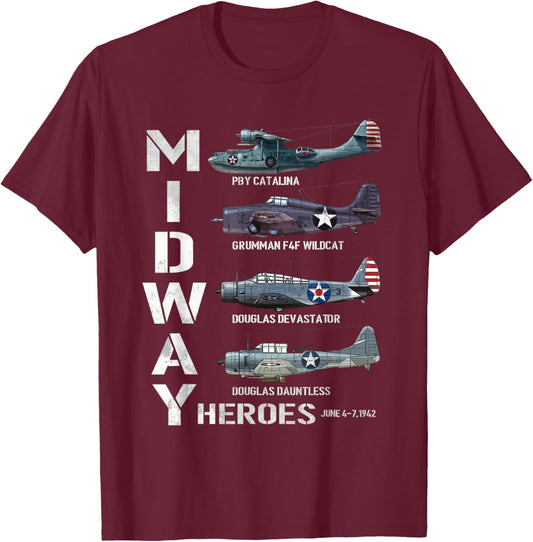 The Battle of Midway Plane Spotting American WW2 Aircraft T-Shirt - T-Shirt | Maroon
