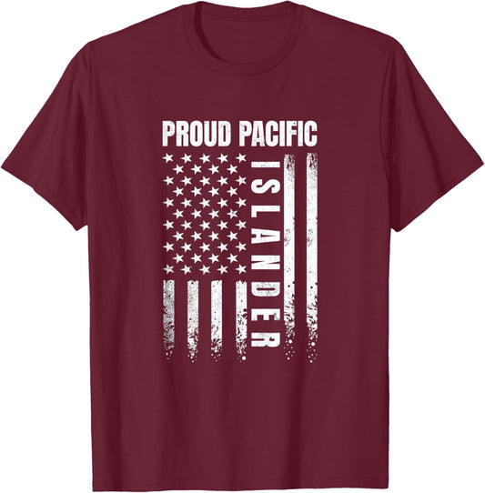 Proud Pacific Islander Asian American US Flag AAPI Men Women T-Shirt - T-Shirt | Maroon