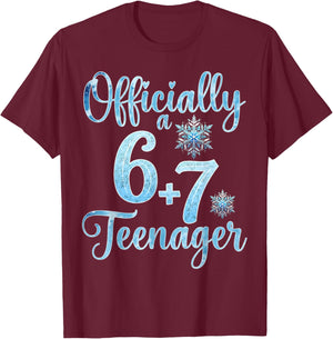 13th Birthday 6+7 Year Old 13 Official Teenager Snowflakes T-Shirt - T-Shirt | Maroon