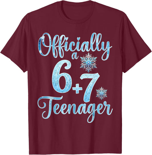 13th Birthday 6+7 Year Old 13 Official Teenager Snowflakes T-Shirt - T-Shirt | Maroon