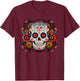 Sugar Skull Floral Art Men Women T-Shirt - T-Shirt | Maroon