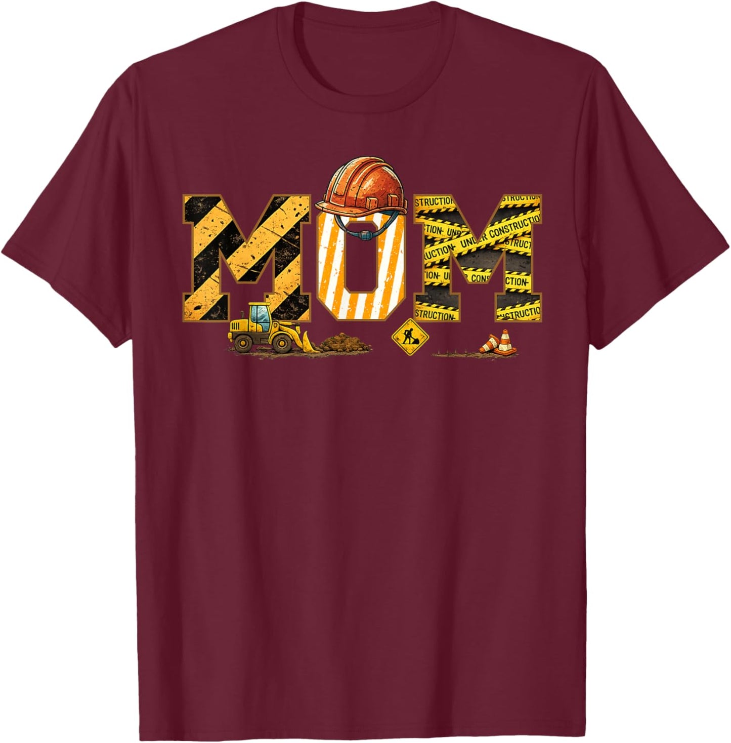 Mom Construction Birthday T-Shirt - T-Shirt | Maroon