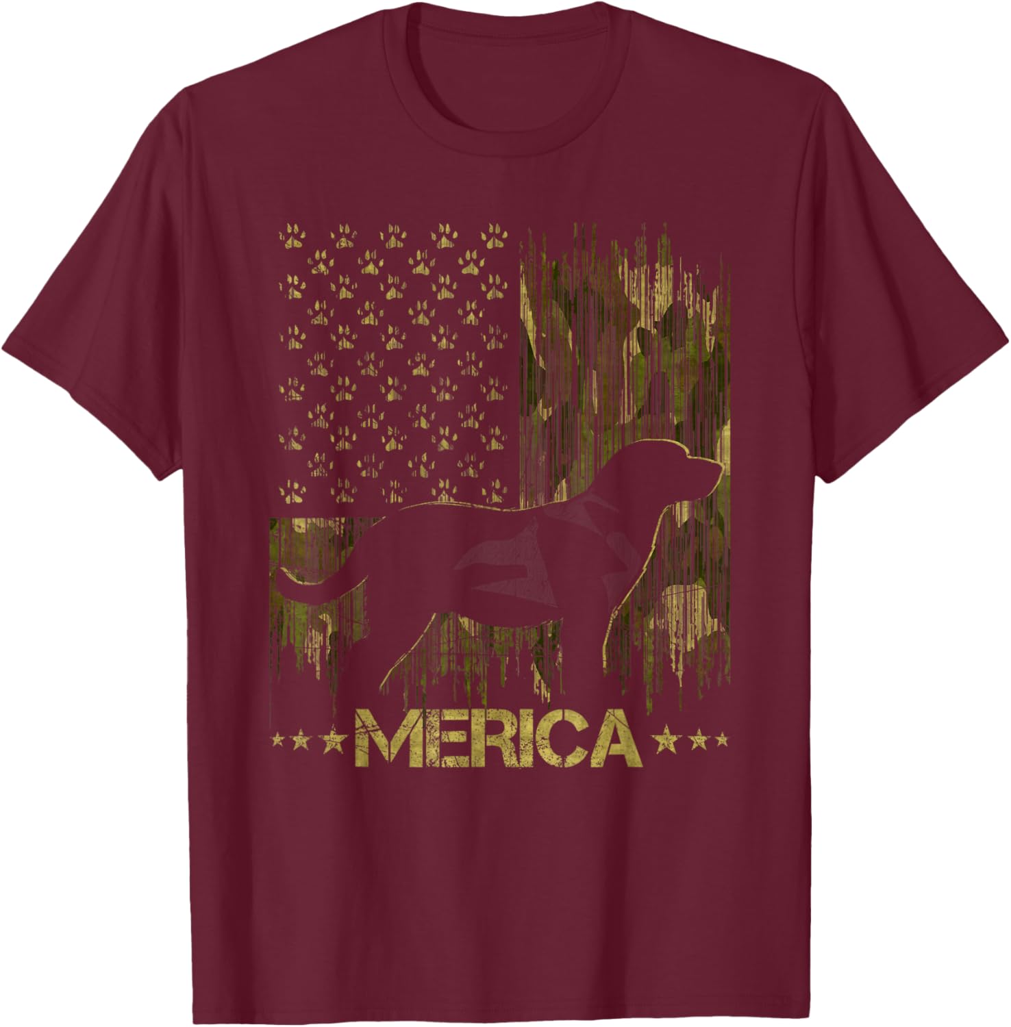 Vintage Camouflage USA Flag Merica Labrador Dog Silhouette Women Kids T-Shirt - T-Shirt | Maroon