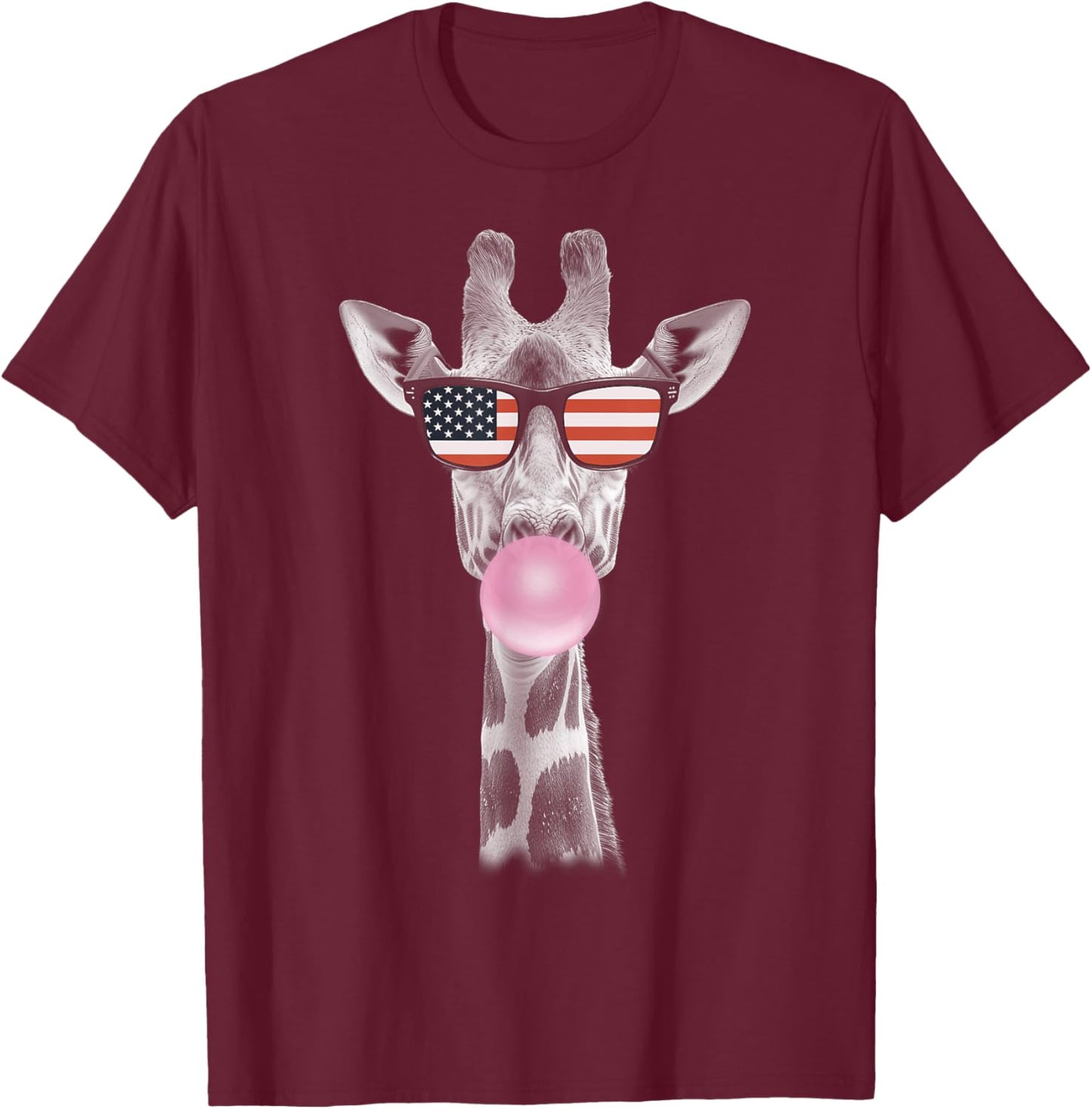 Summer Giraffe American Flag Sunglasses 4th Of July T-Shirt - T-Shirt | Maroon