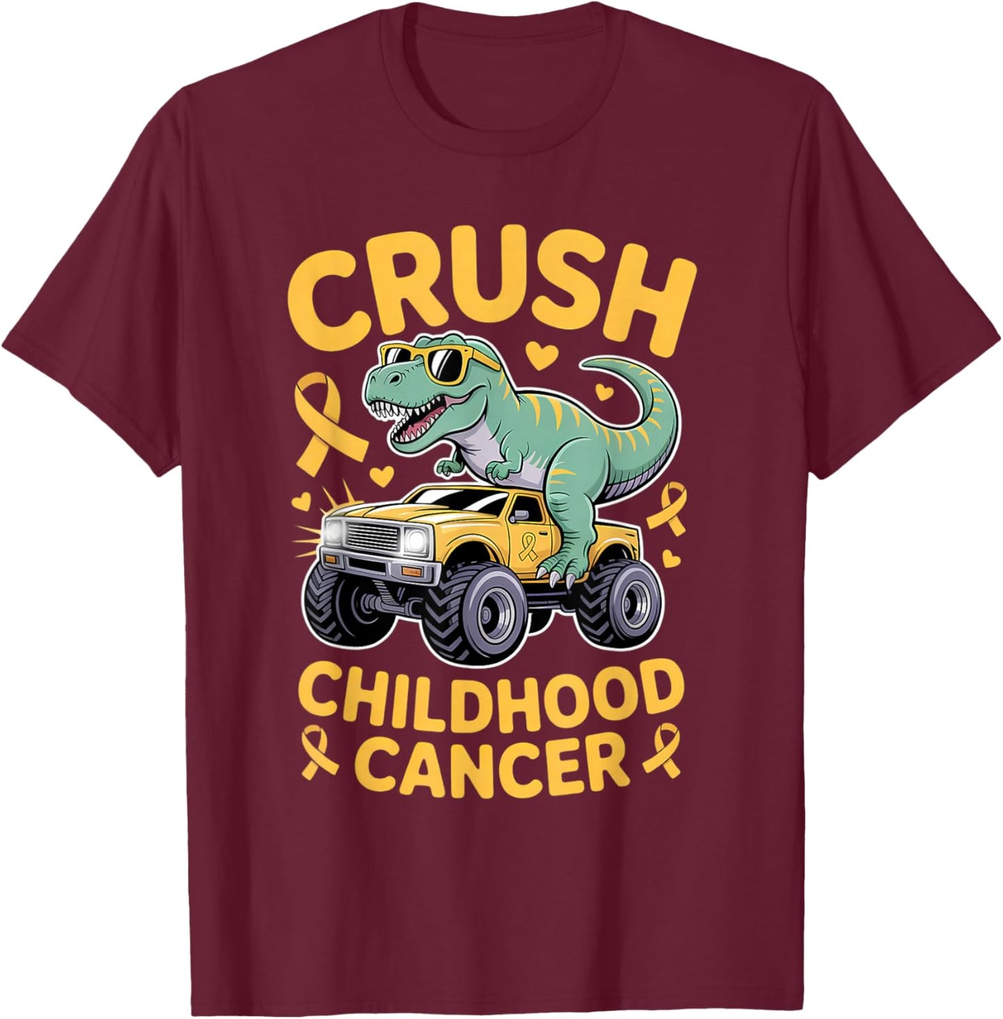 Crush Childhood Cancer Awareness Gold Ribbon Kids Toddlers T-Shirt - T-Shirt | Maroon