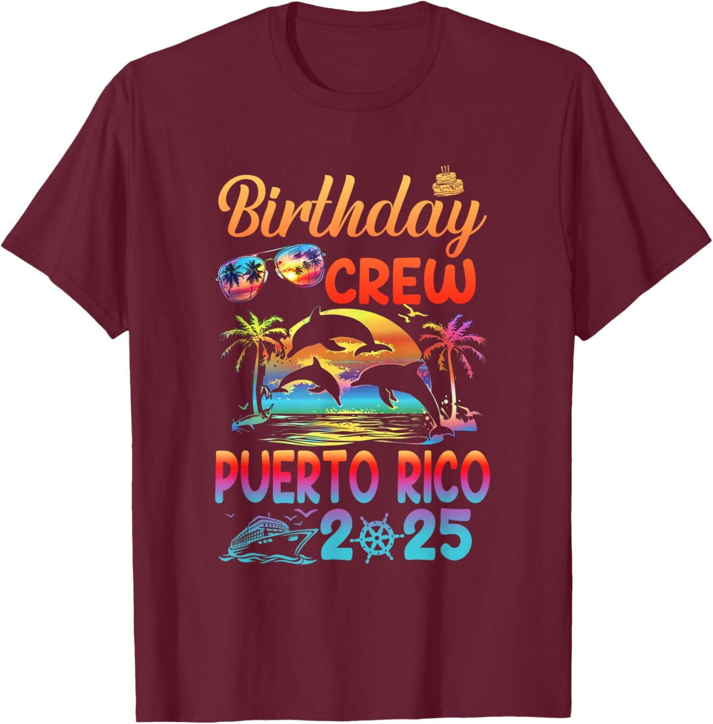 Puerto Rico Birthday Trip Summer Vacation 2025 Matching Group -Adults - Black, Small T-Shirt - T-Shirt | Maroon