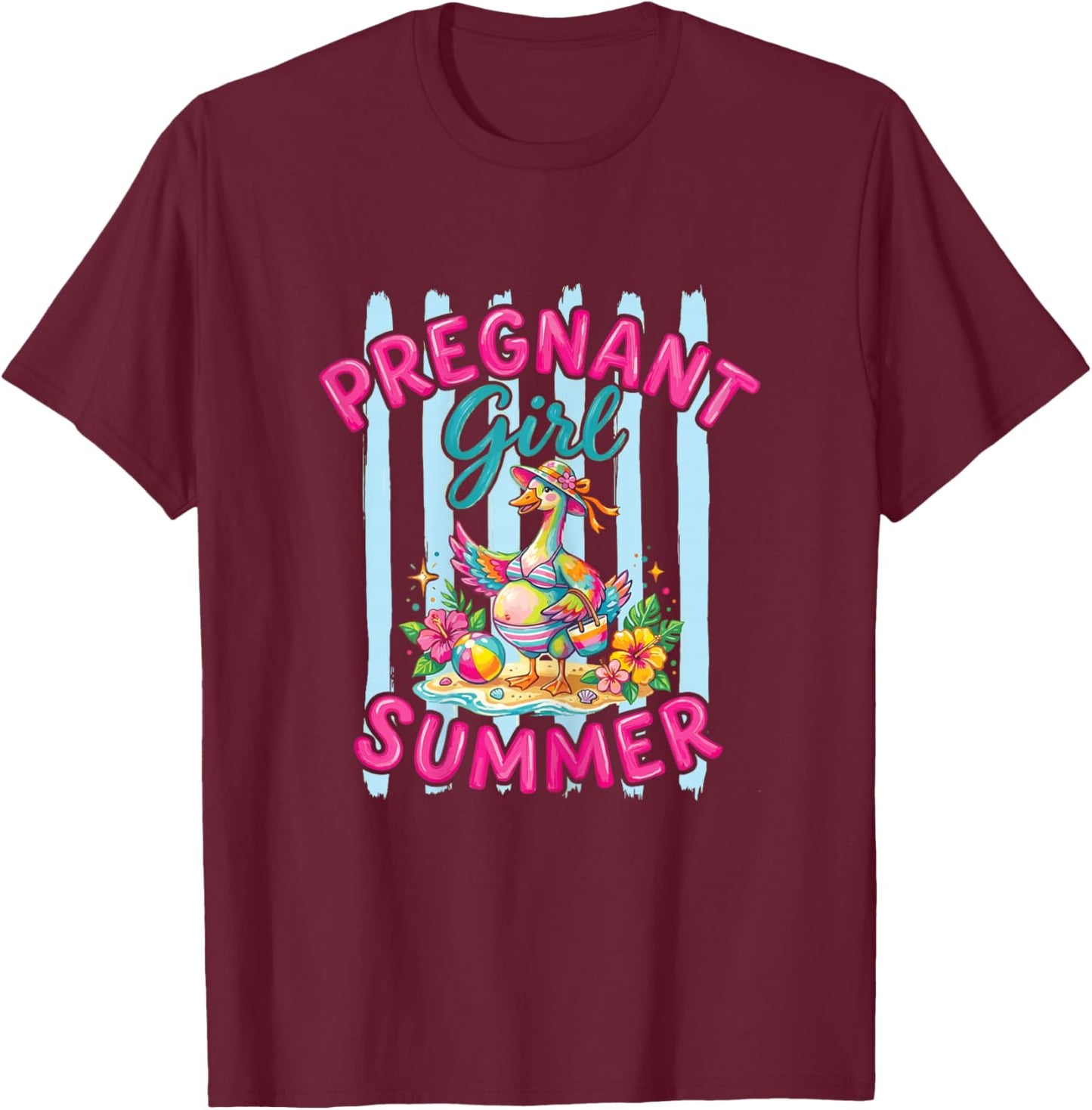 Pregnant Girl Summer Funny Goose Baby Announcement Mom T-Shirt - T-Shirt | Maroon