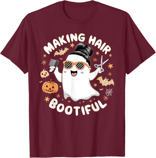 Making Hair Bootiful Halloween Ghost Barber T-Shirt - T-Shirt | Maroon
