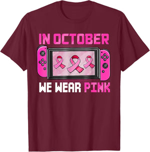 In October We Wear Pink Breast Cancer Gaming Kids Boys Youth T-Shirt - T-Shirt | Maroon