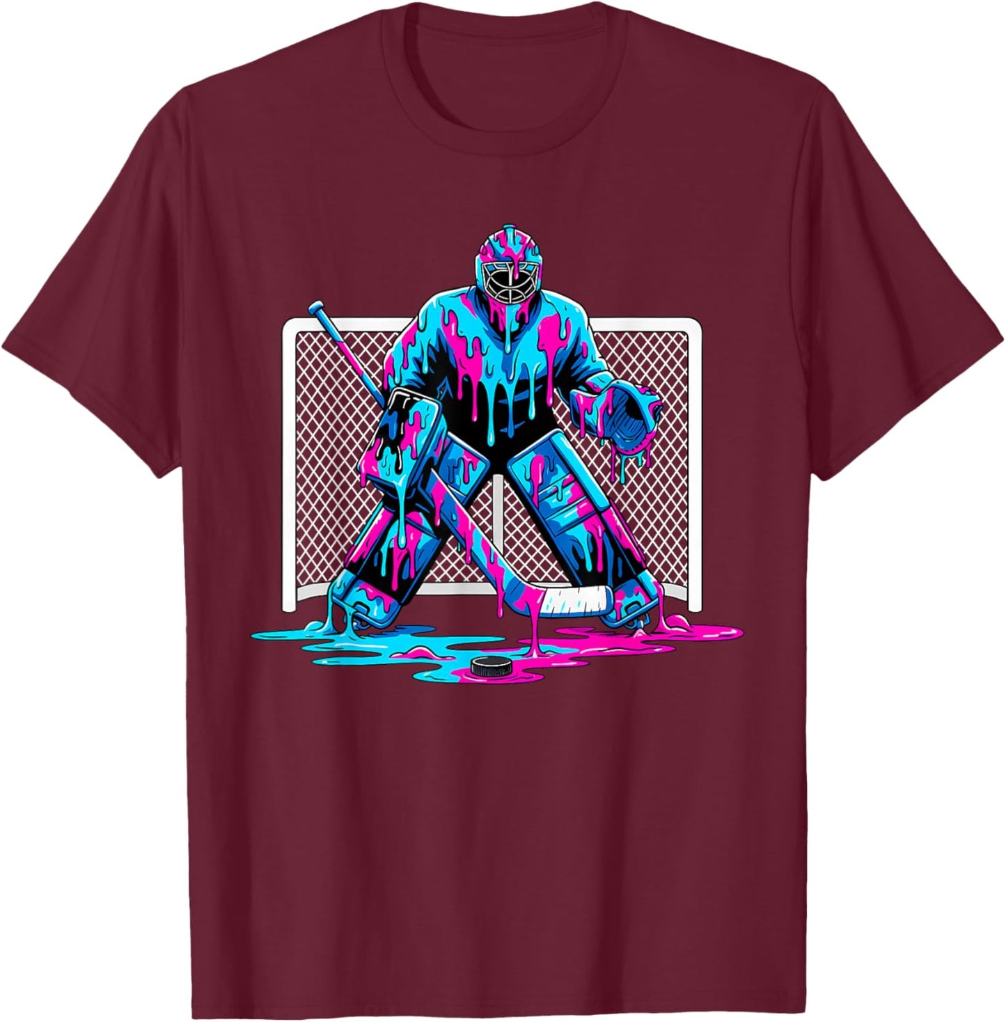Hockey Goalie Ice Cream Drip Boys Ice Hockey Sport Player T-Shirt - T-Shirt | Maroon