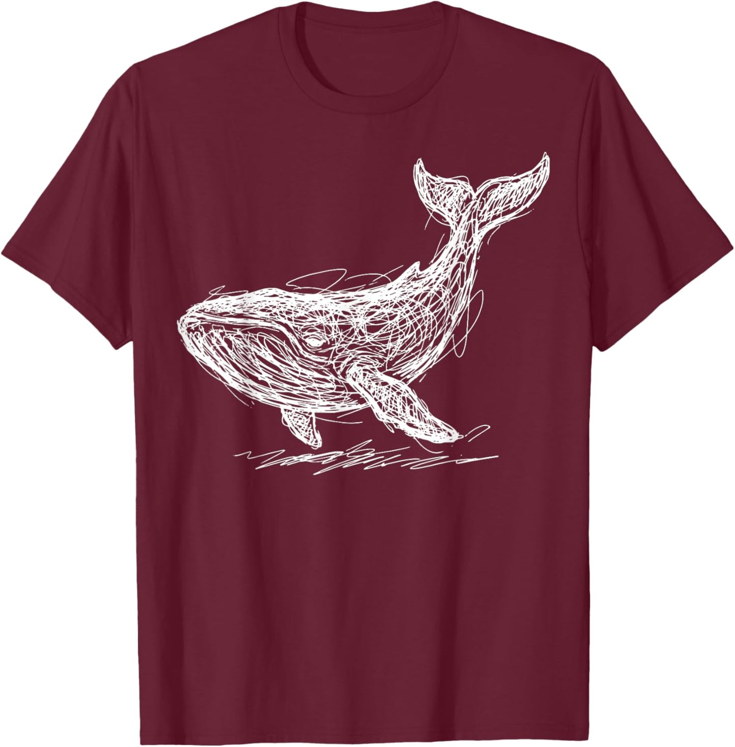 Blue Whale Line Art Whale Watching T-Shirt - T-Shirt | Maroon