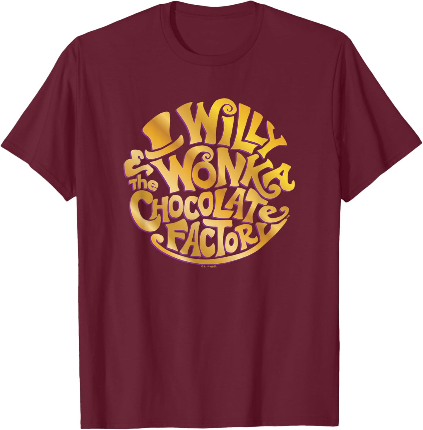Willy Wonka and The Chocolate Factory Gold Circle Logo T-Shirt - T-Shirt | Maroon