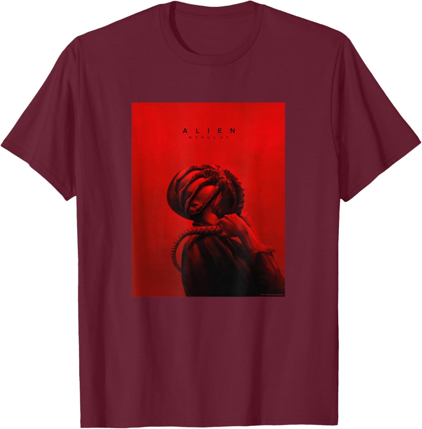 Alien: Romulus Facehugger Attack Red Movie Poster T-Shirt - T-Shirt | Maroon