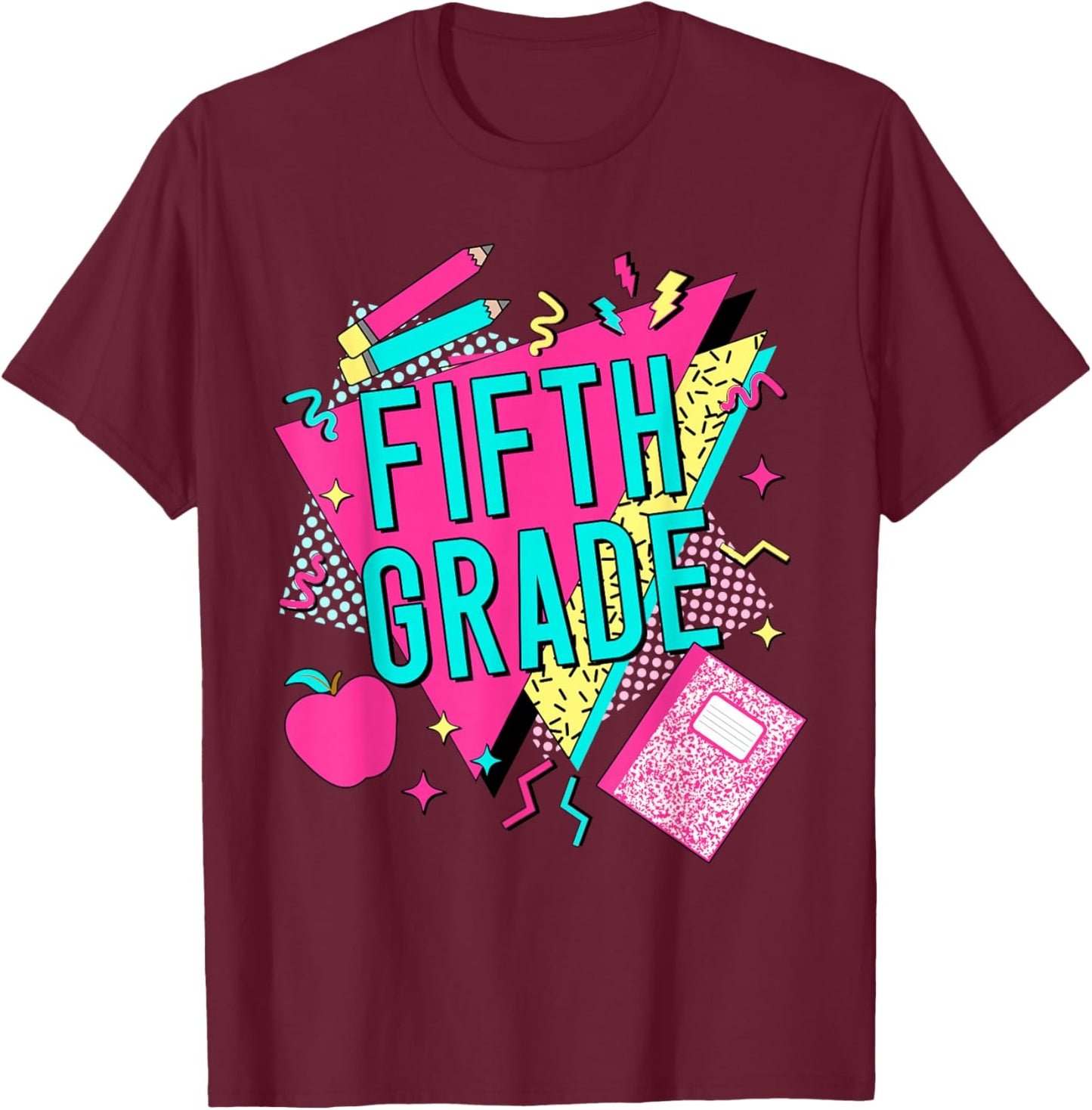Fifth Grade Retro 90s 5th Grade Teacher Back to School T-Shirt - T-Shirt | Maroon