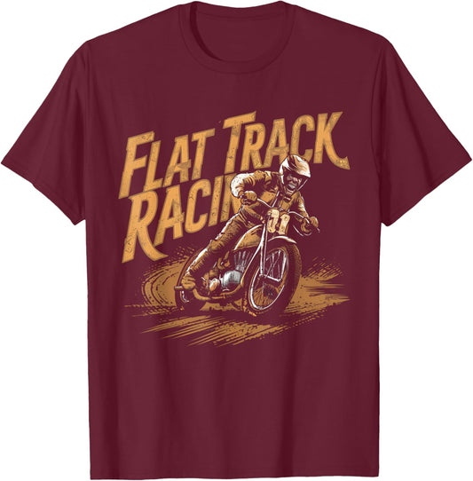 Flat Track Motorcycle Racing American Flag Speedway Dirt T-Shirt - T-Shirt | Maroon