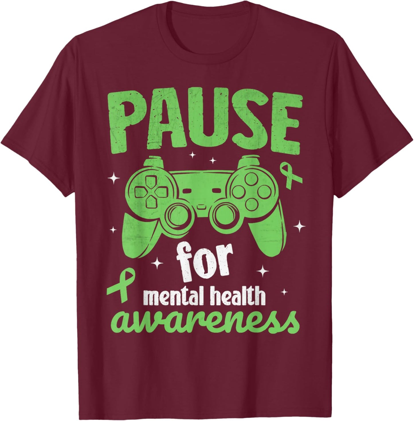 Gamer Pause For Mental Health Awareness Kids Boys Gaming T-Shirt - T-Shirt | Maroon