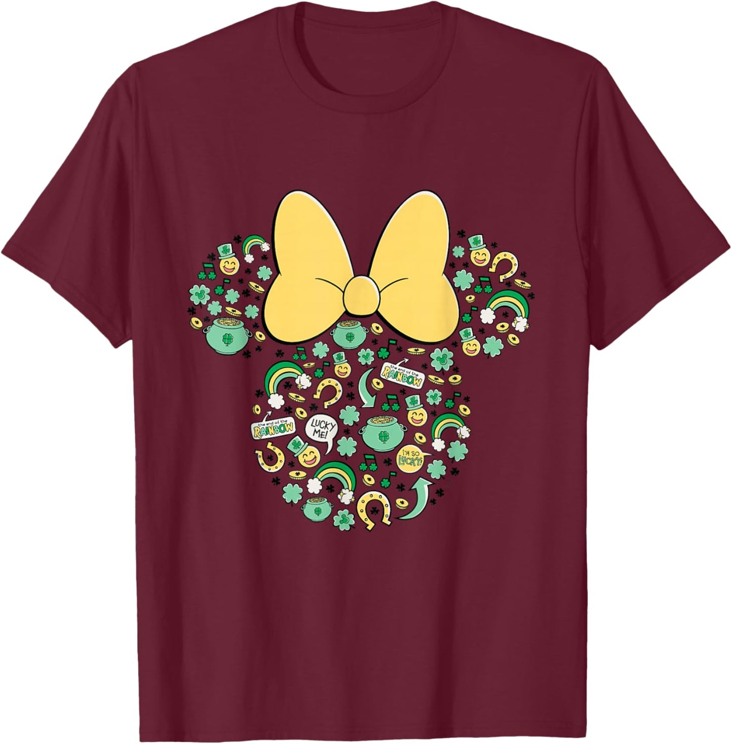 New Disney Minnie St. Patrick's Day Lucky Icons Face Shape T-Shirt - T-Shirt | Maroon