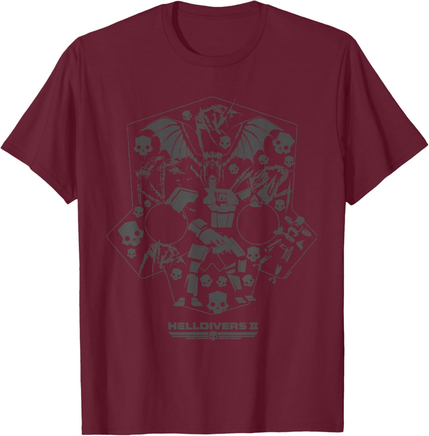 Helldivers 2 Helmet Enemy Icons Video Game T-Shirt - T-Shirt | Maroon