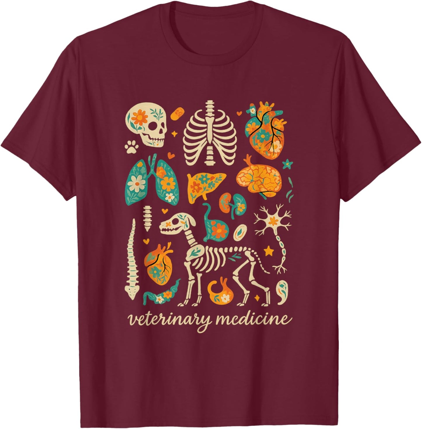 Veterinary Anatomy Animal Vet Tech Assistant T-Shirt - T-Shirt | Maroon