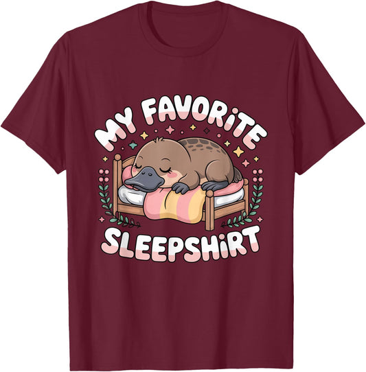 Cute Platypus Sleeping Pajama Australian Animal Sleepshirt T-Shirt - T-Shirt | Maroon
