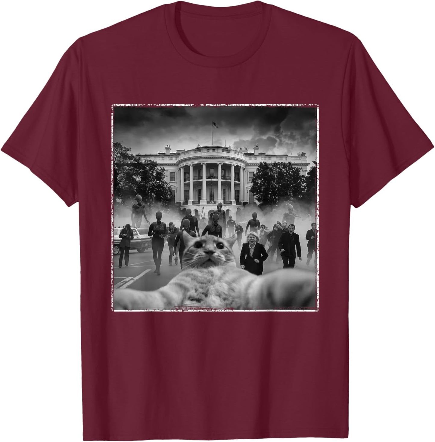 Funny Cat Selfie Men Women UFO Conspiracy Theorist T-Shirt - T-Shirt | Maroon