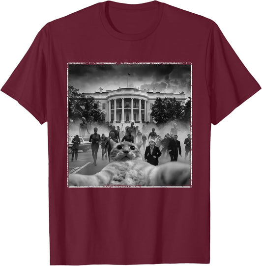 Funny Cat Selfie Men Women UFO Conspiracy Theorist T-Shirt - T-Shirt | Maroon